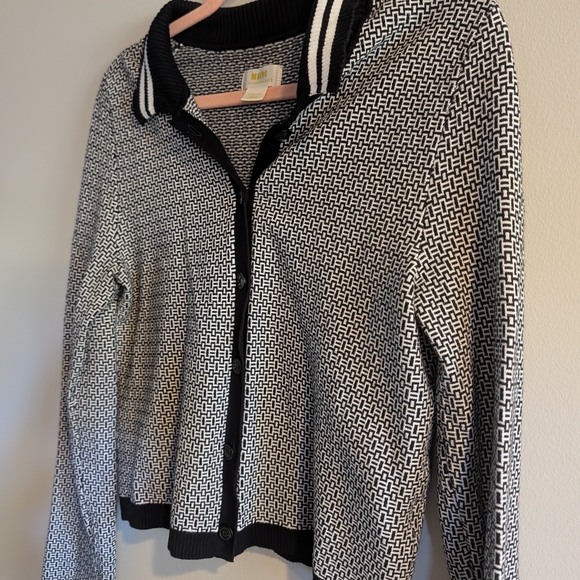 Anthropologie Maeve Black and White Patterned Cardigan Size Medium - Picture 3 of 4